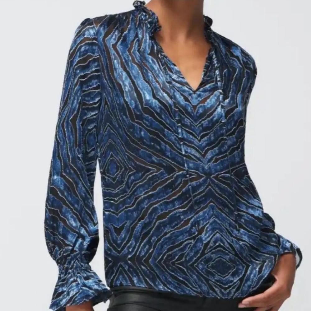 WHBM Long Sleeve Silk Burnout Tie Blouse Size Small